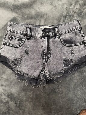 Bullhead Black Distressed Denim Slouchy Shorts
